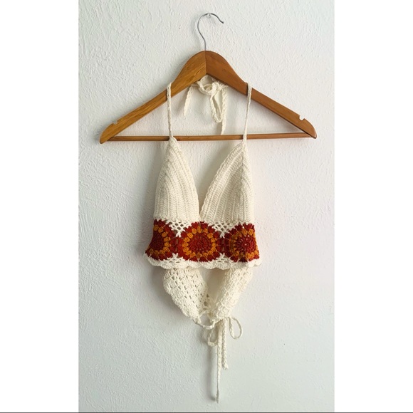 Hand Crafted Tops - Crochet Music Festival Flower Halter Crop Top